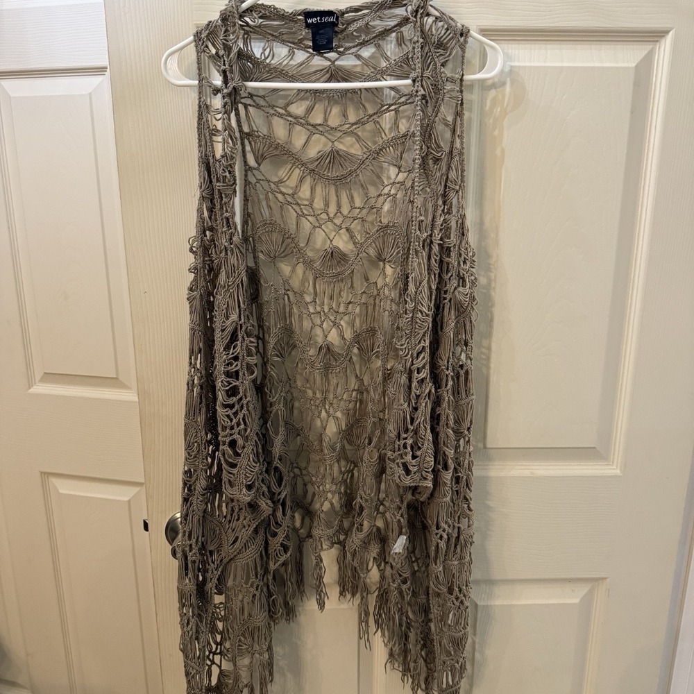 Wet Seal Crochet Festival‎ Boho Hippie Vest Duster M/L